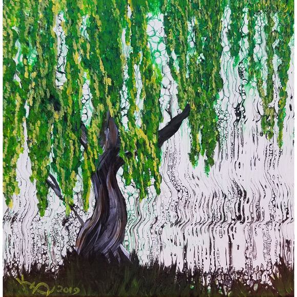 Art Print from my Original Work 10" x 10" "Weeping Willow Tree" Acid Free Stock - Picture 1 of 1